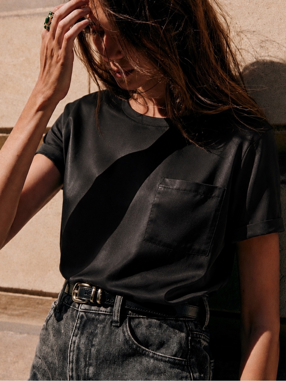 Sezane 100% silk back buttons black blouse/ Top/t-shirt Sz S